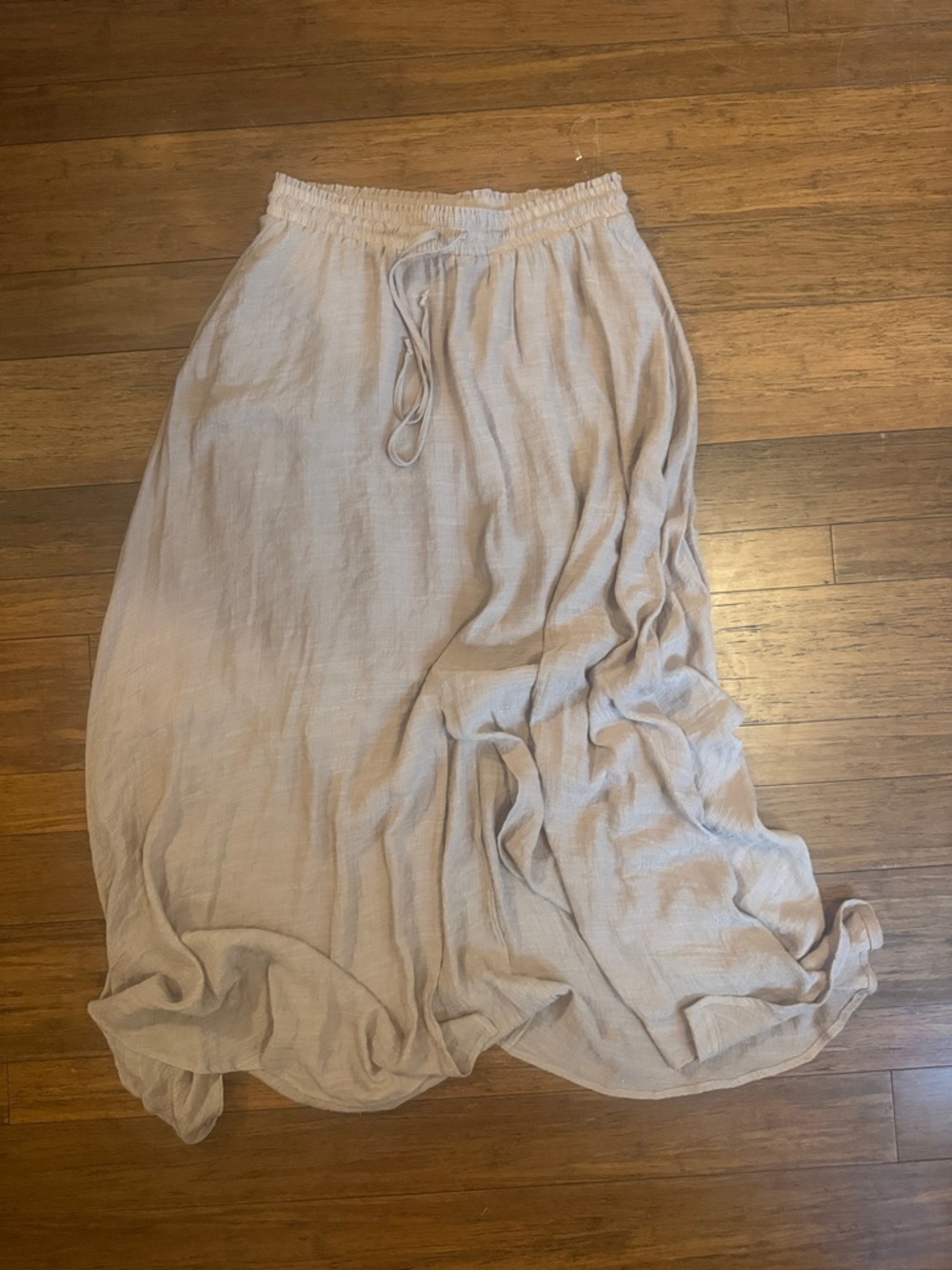 Flowy Light Beige Maxi Skirt with Drawstring Waist